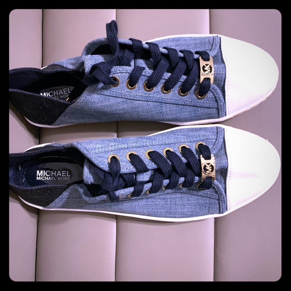 MICHAEL KORS KRISTY SLIDES MK LOGO DENIM/ADMIRAL